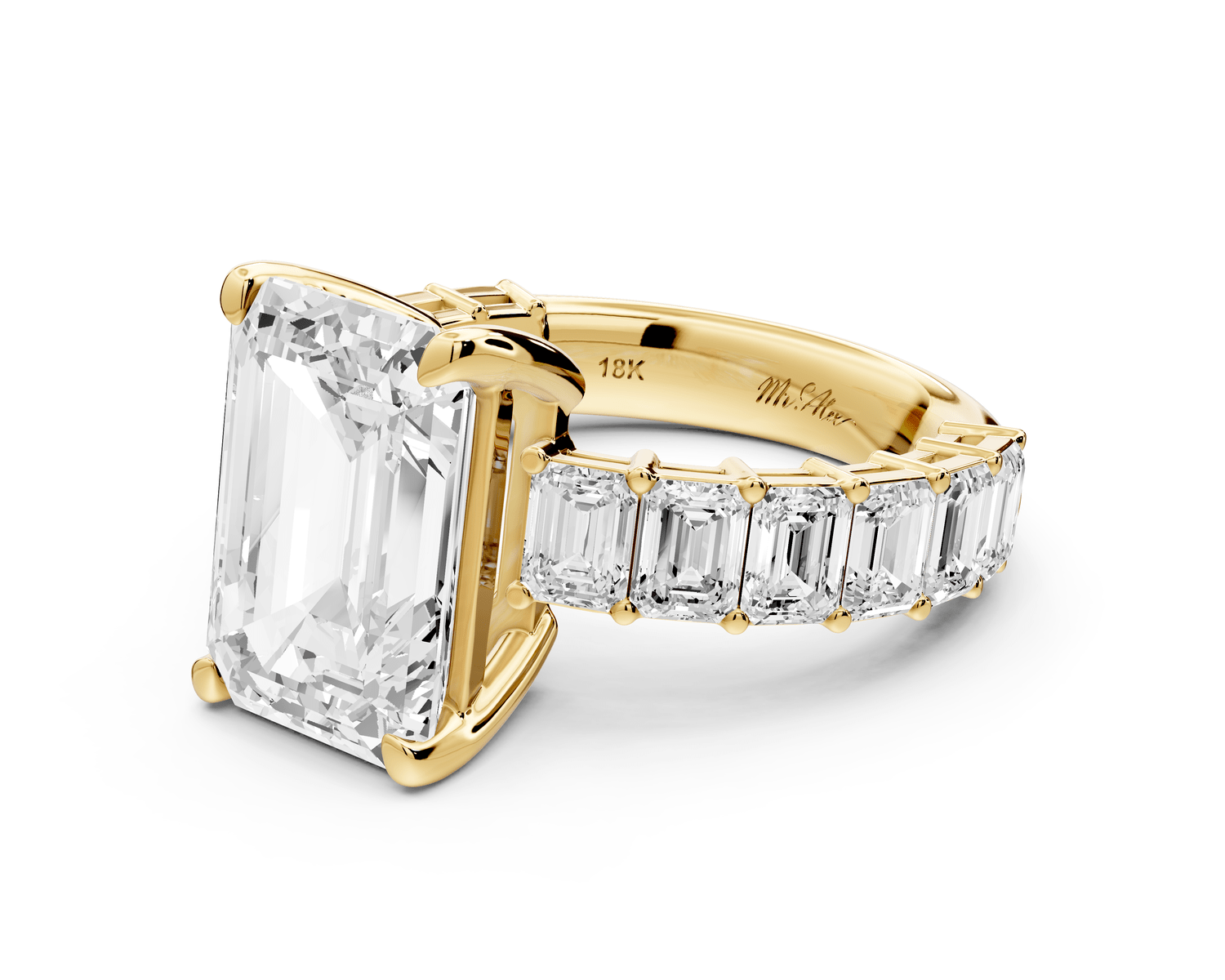 Violetta - 5ct 14k yellow gold emerald diamond with emerald cut accent stones engagament ring - Mr. Alex Jewelry