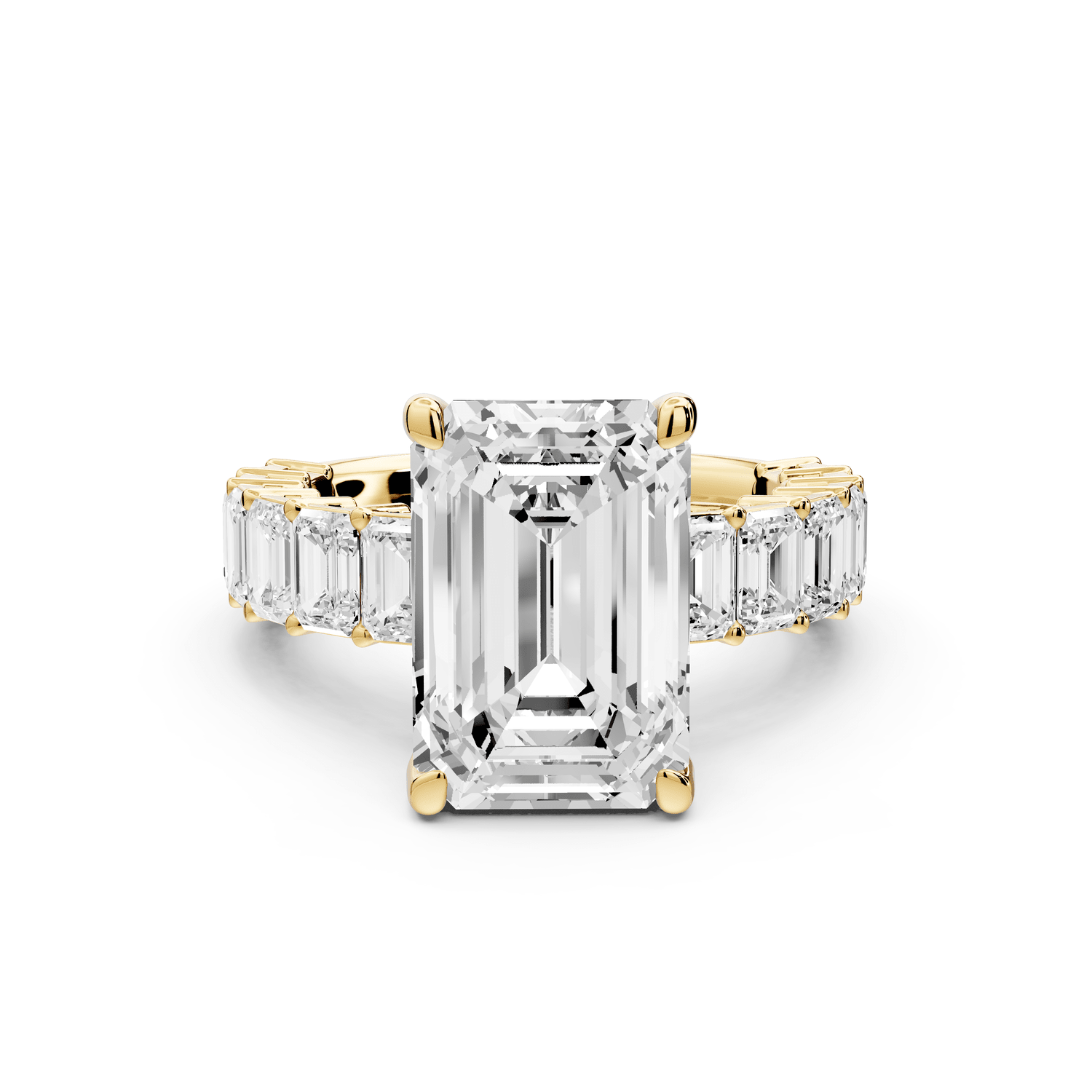 Violetta - 5ct 14k yellow gold emerald diamond with emerald cut accent stones engagament ring - Mr. Alex Jewelry