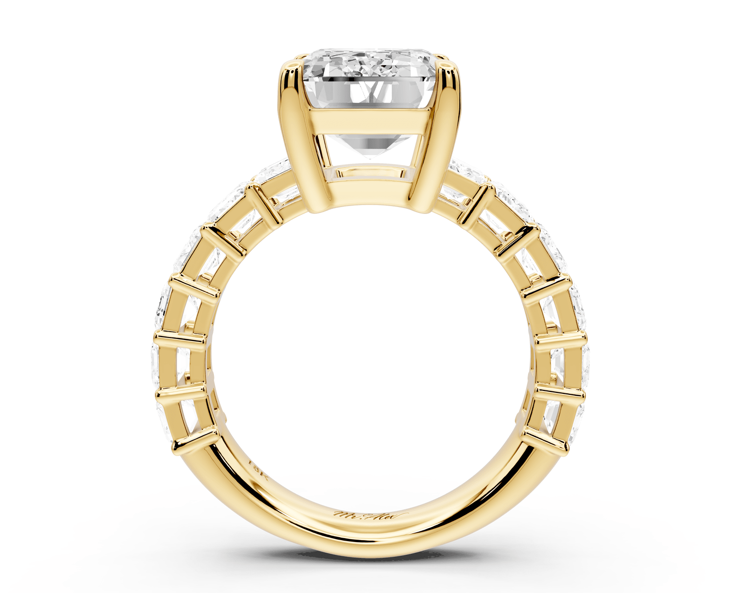 Violetta - 5ct 14k yellow gold emerald diamond with emerald cut accent stones engagament ring - Mr. Alex Jewelry