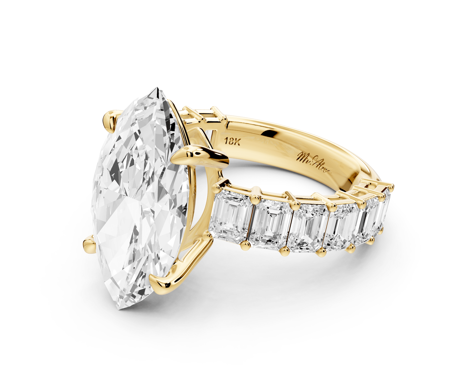 Violetta - 5ct 14k yellow gold marquise diamond with emerald cut accent stones engagement ring - Mr. Alex Jewelry