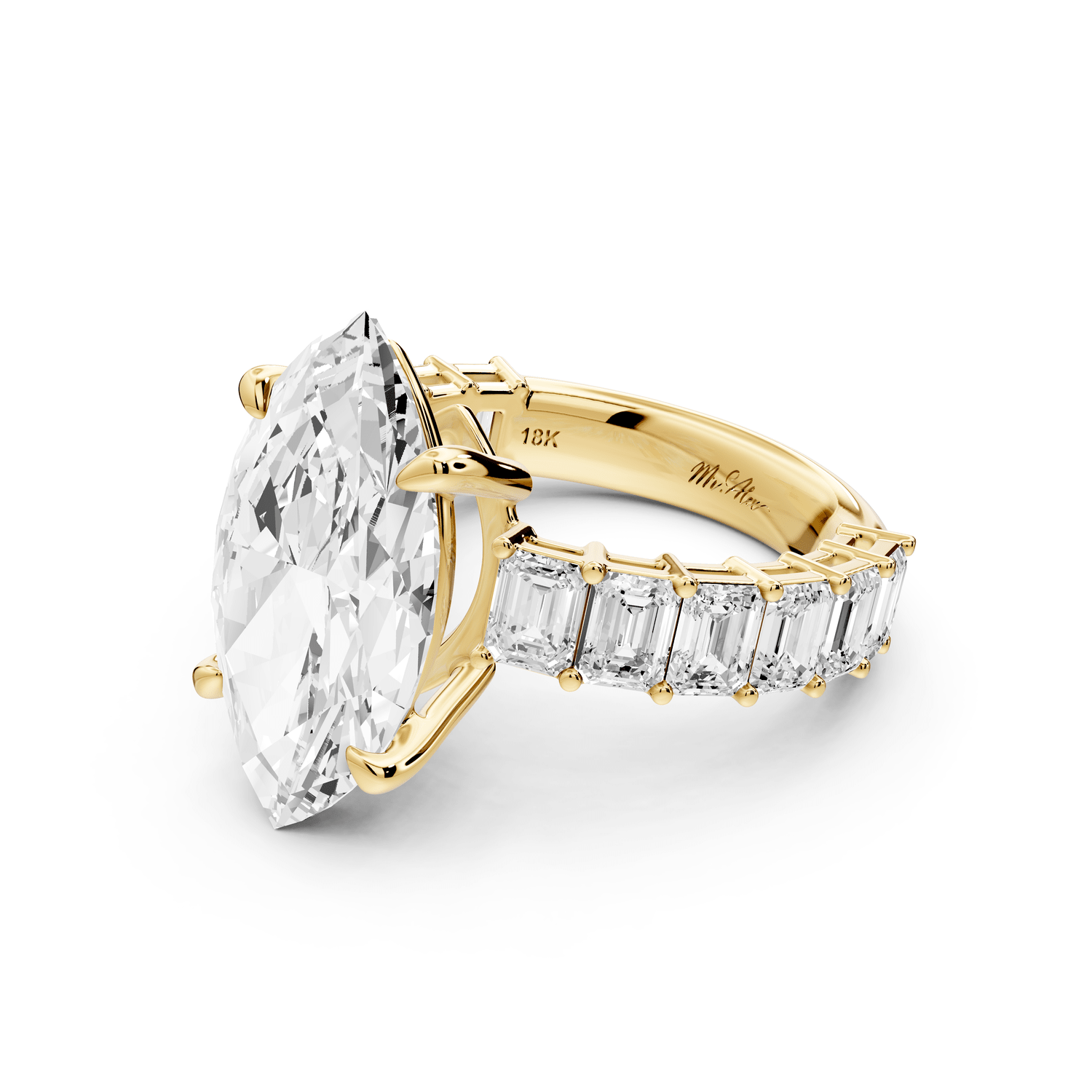 Violetta - 5ct 14k yellow gold marquise diamond with emerald cut accent stones engagement ring - Mr. Alex Jewelry