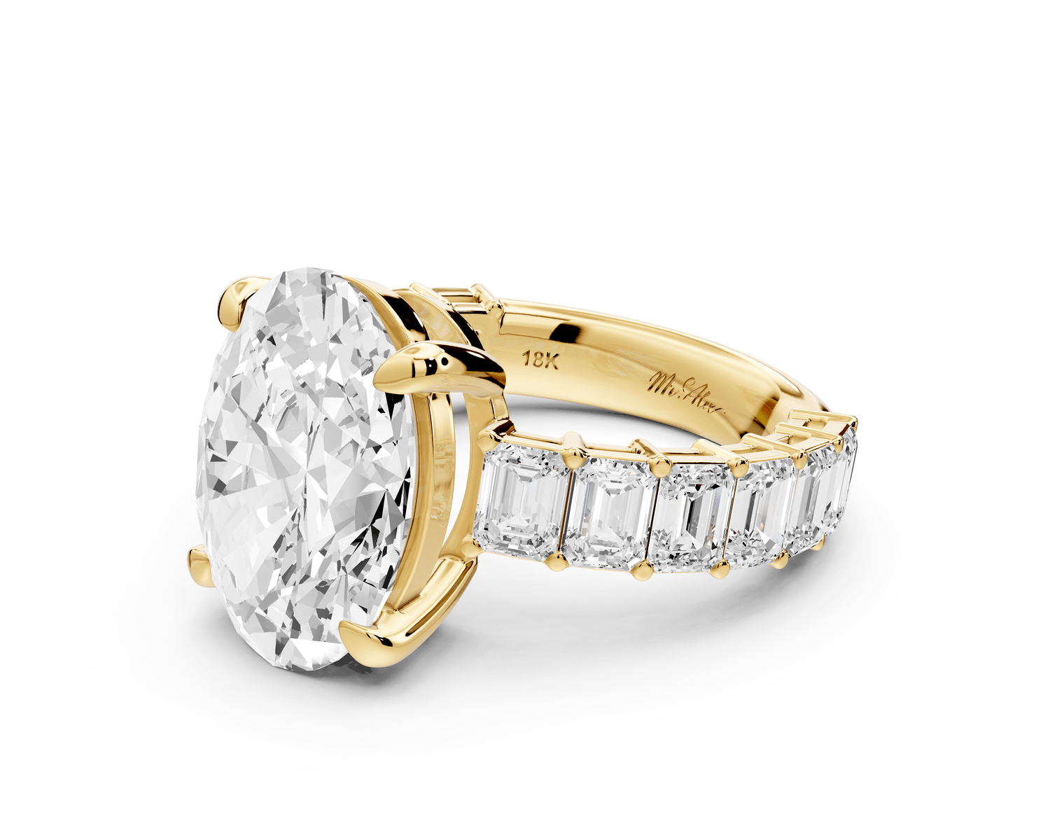 Violetta - 5ct 14k yellow gold oval diamond with emerald cut accent stones engagament ring - Mr. Alex Jewelry