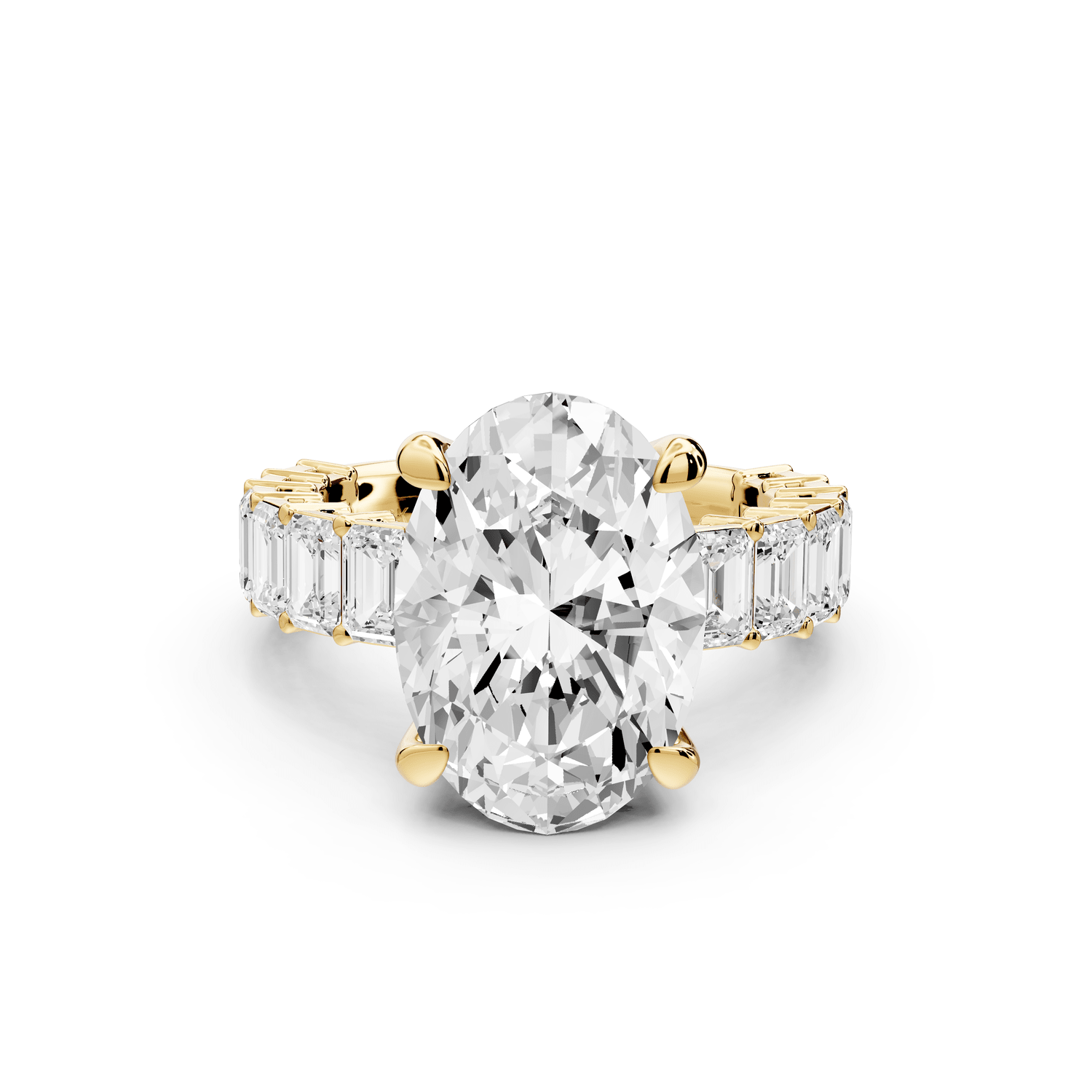 Violetta - 5ct 14k yellow gold oval diamond with emerald cut accent stones engagament ring - Mr. Alex Jewelry
