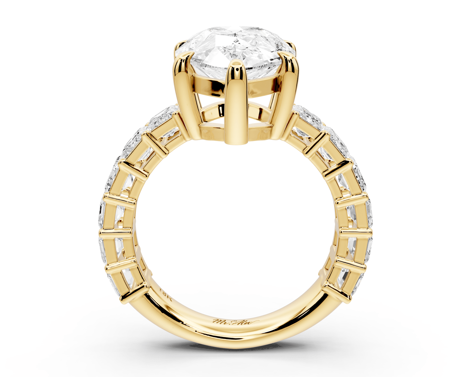 Violetta - 5ct 14k yellow gold pear diamond with emerald cut accent stones engagament ring - Mr. Alex Jewelry