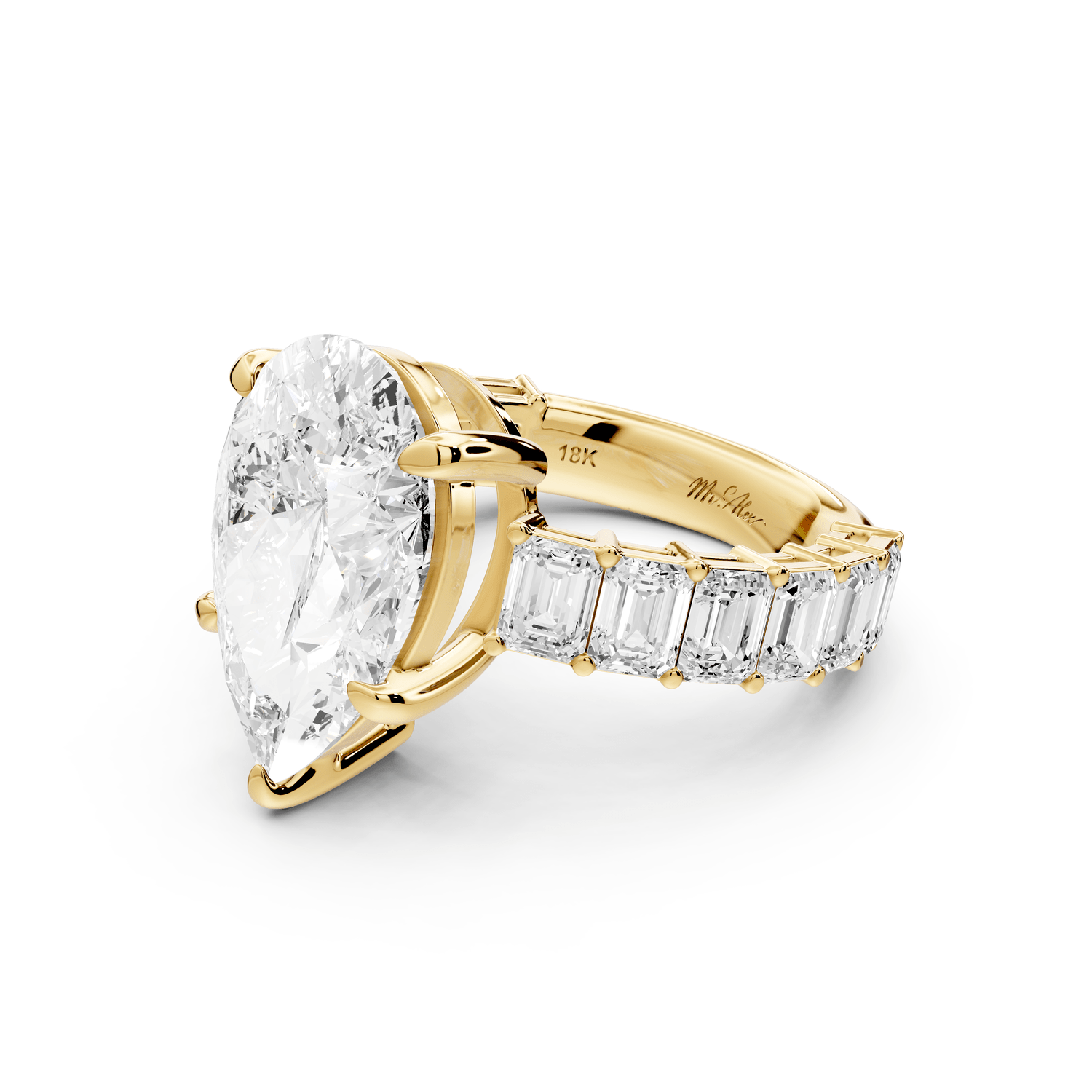Violetta - 5ct 14k yellow gold pear diamond with emerald cut accent stones engagament ring - Mr. Alex Jewelry