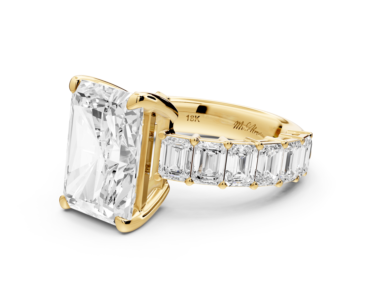 Violetta - 5ct 14k yellow gold radiant diamond with emerald cut accent stones engagement ring - Mr. Alex Jewelry