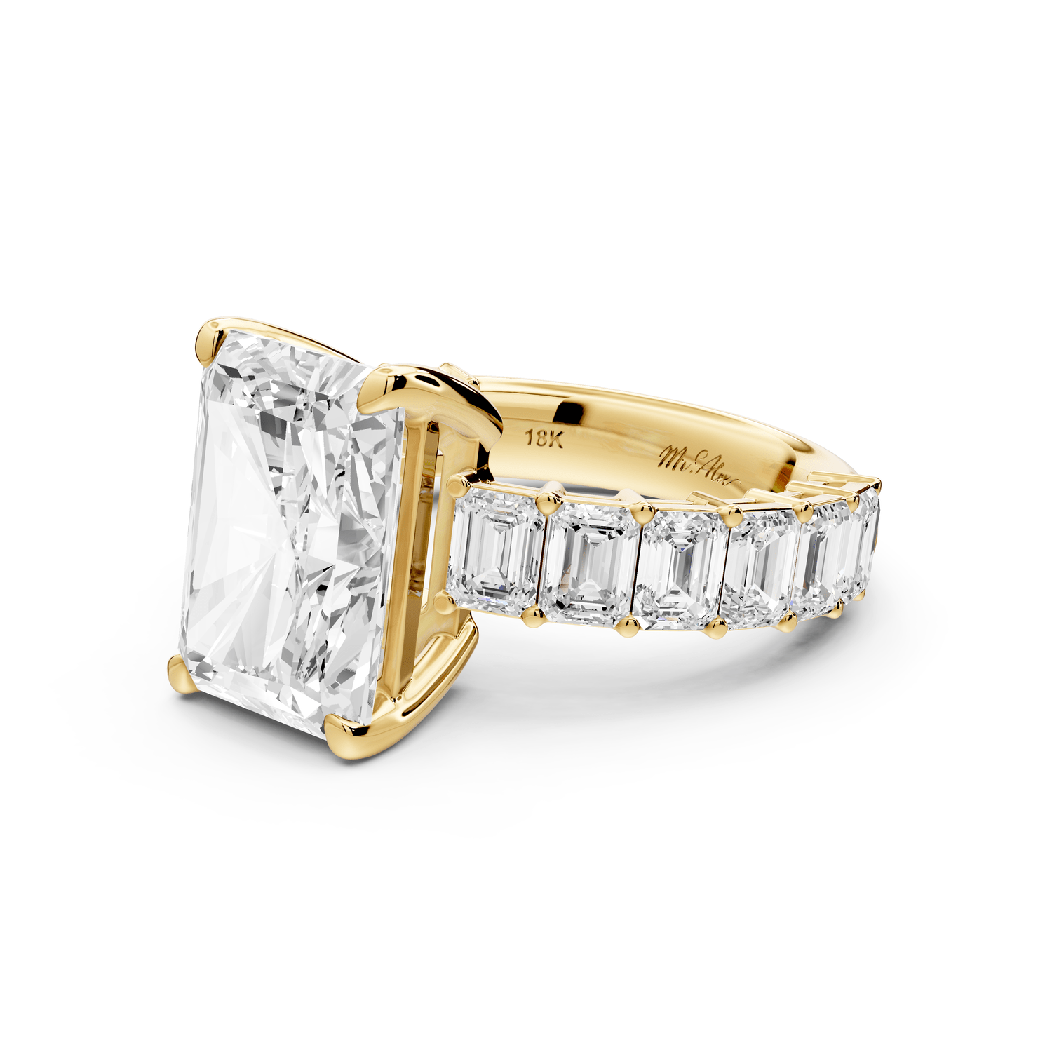 Violetta - 5ct 14k yellow gold radiant diamond with emerald cut accent stones engagement ring - Mr. Alex Jewelry