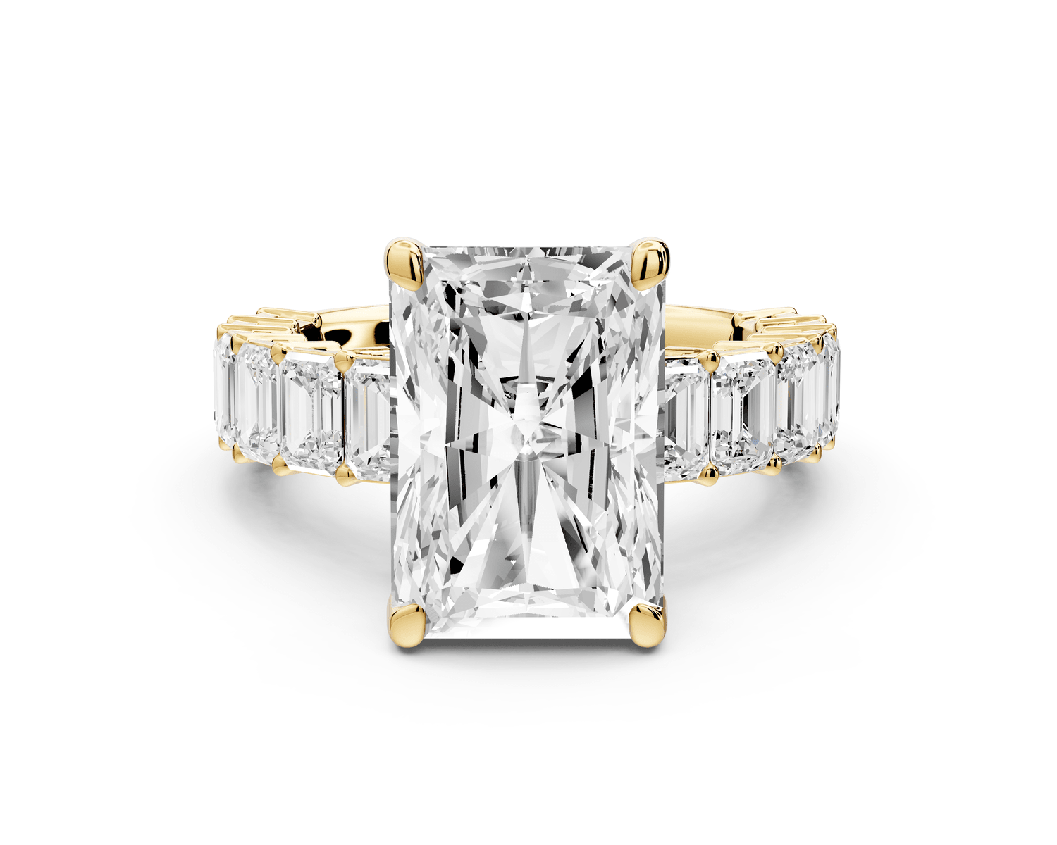 Violetta - 5ct 14k yellow gold radiant diamond with emerald cut accent stones engagement ring - Mr. Alex Jewelry
