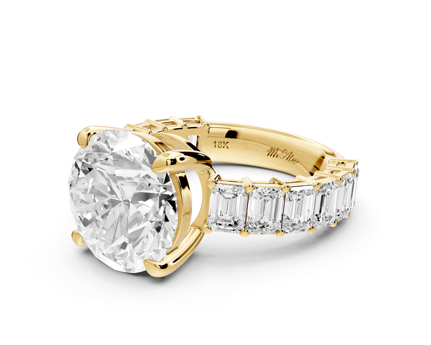 Violetta - 5ct 14k yellow gold round diamond with emerald cut accent stones engagement ring - Mr. Alex Jewelry