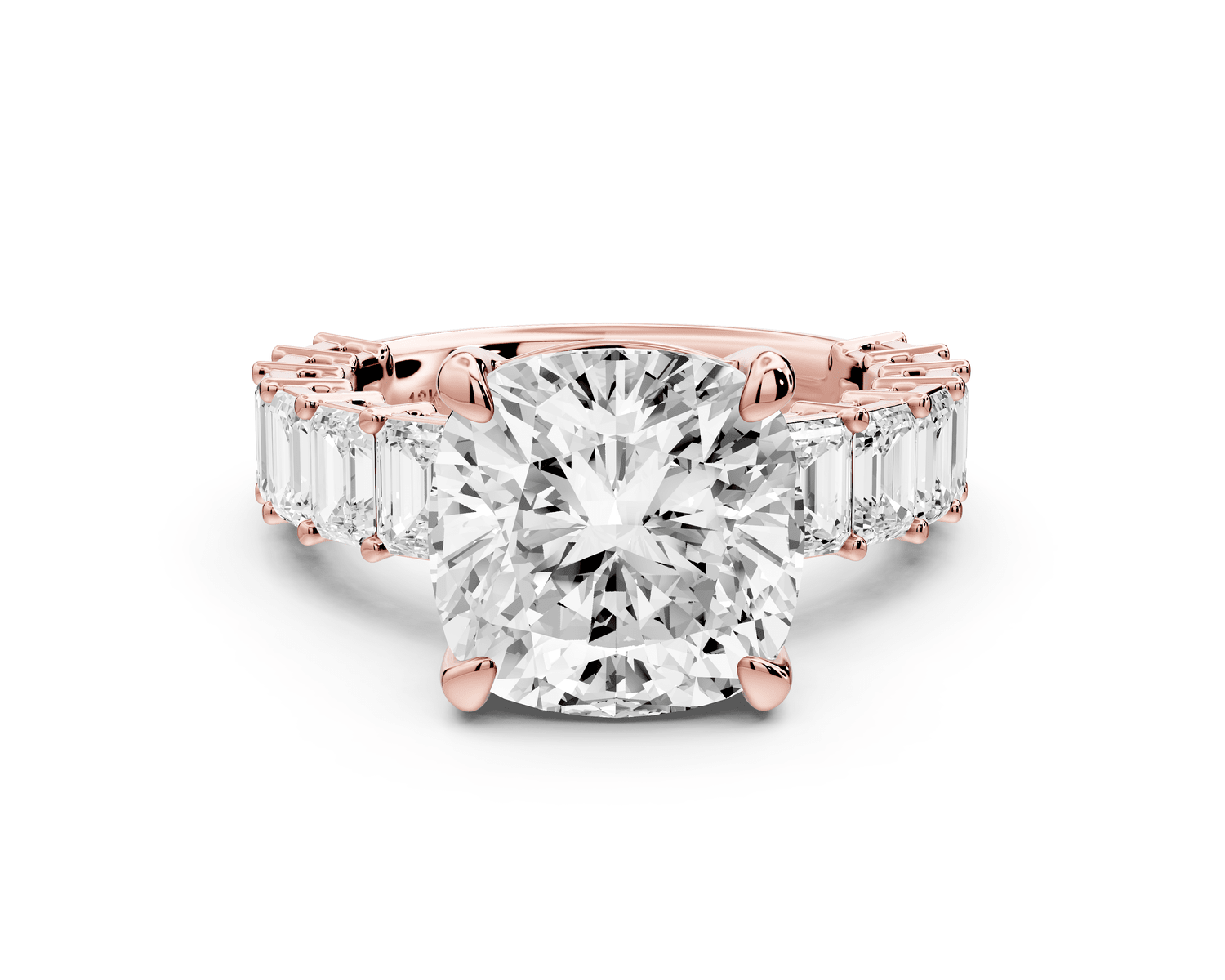 Violetta - 5ct 18k rose gold cushion diamond with emerald cut accent stones engagement ring - Mr. Alex Jewelry