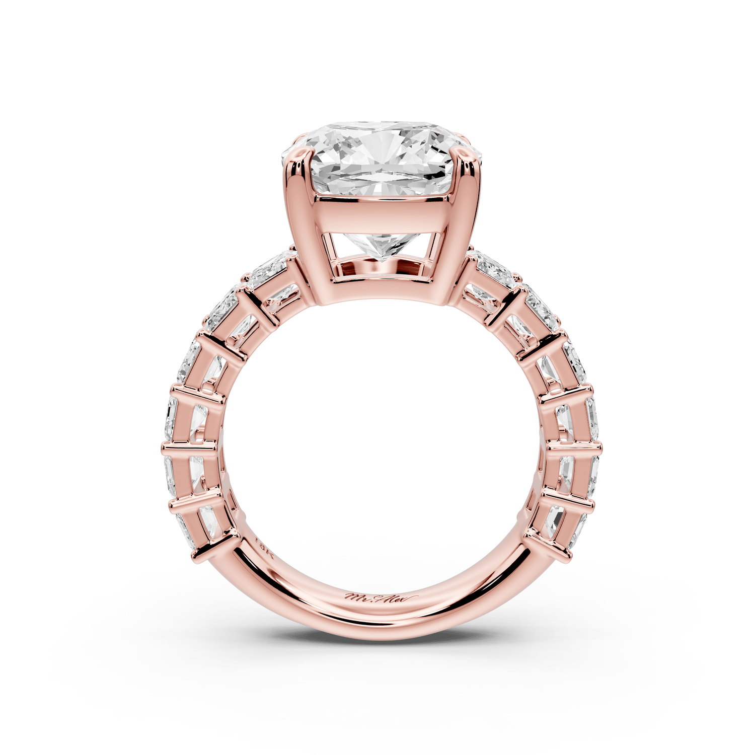Violetta - 5ct 18k rose gold cushion diamond with emerald cut accent stones engagement ring - Mr. Alex Jewelry