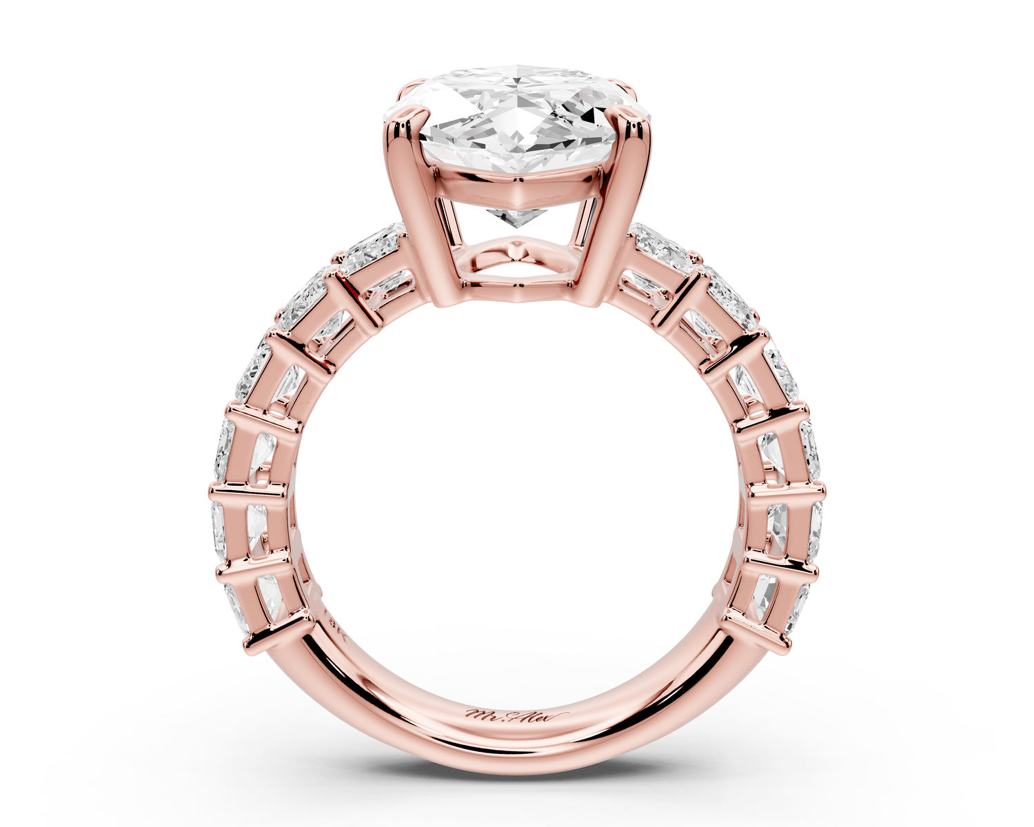 Violetta - 5ct 18k rose gold marquise diamond with emerald cut accent stones engagement ring - Mr. Alex Jewelry