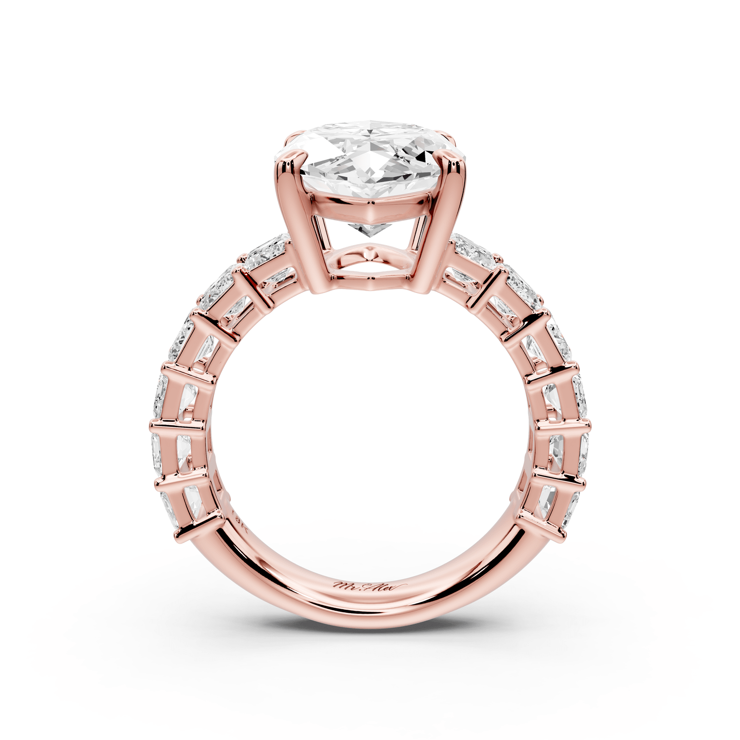 Violetta - 5ct 18k rose gold marquise diamond with emerald cut accent stones engagement ring - Mr. Alex Jewelry