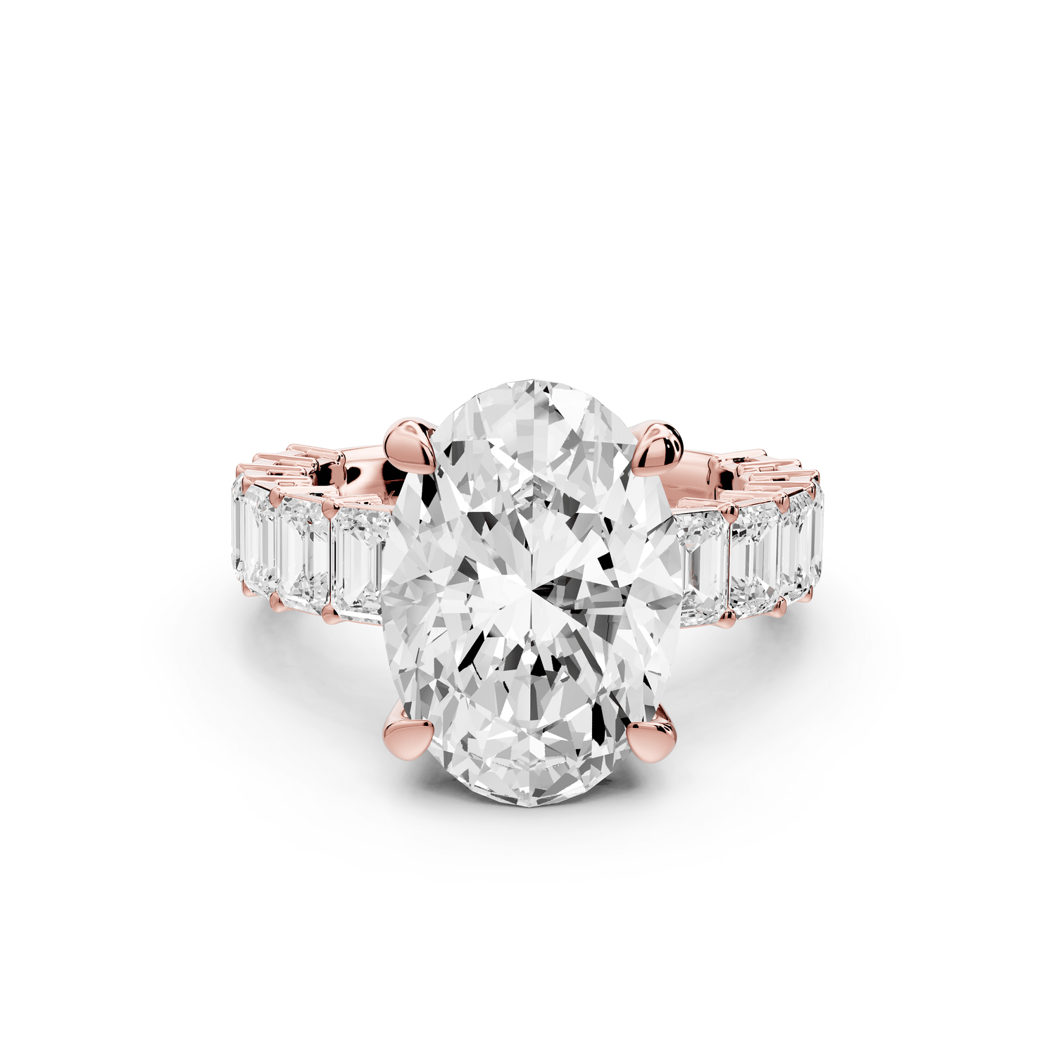Violetta - 5ct 18k rose gold oval diamond with emerald cut accent stones engagament ring - Mr. Alex Jewelry