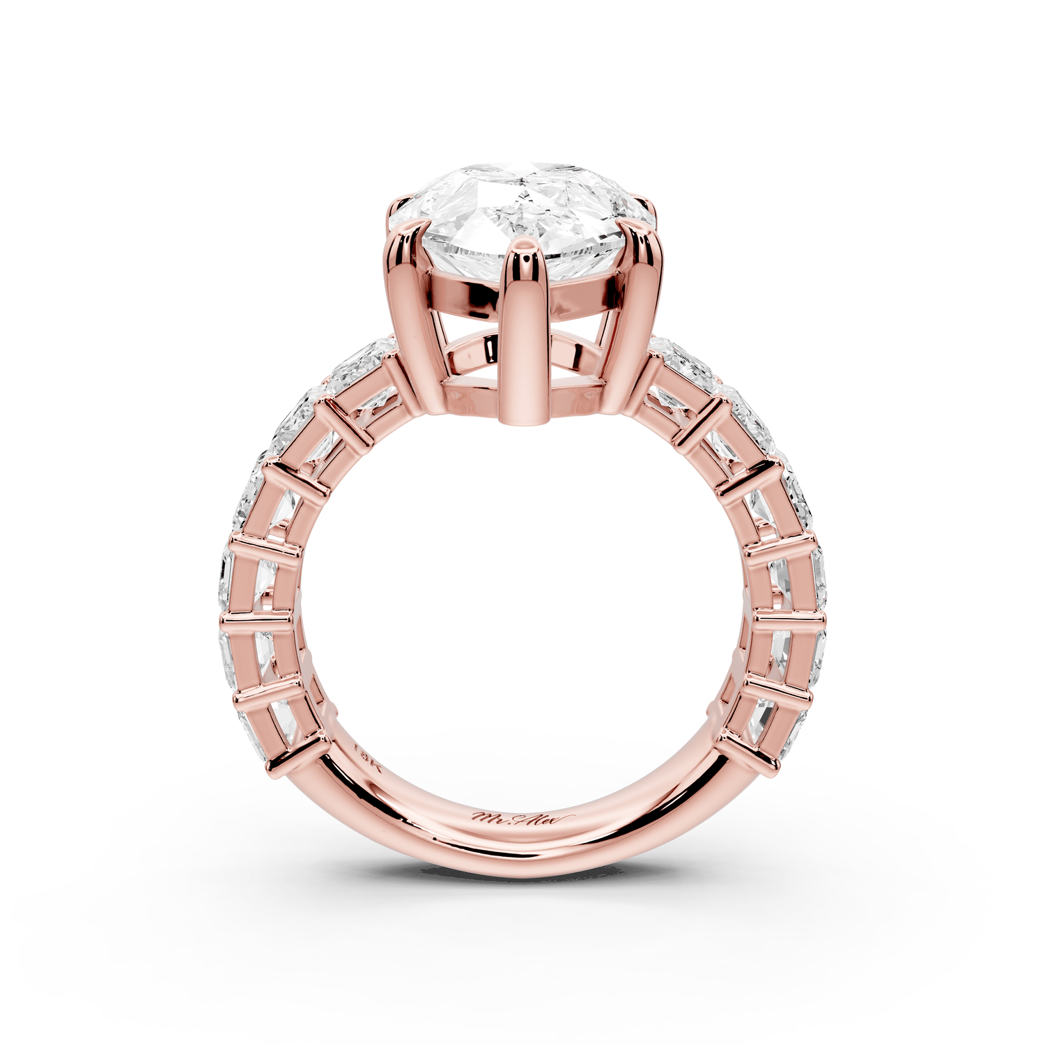 Violetta - 5ct 18k rose gold pear diamond with emerald cut accent stones engagament ring - Mr. Alex Jewelry
