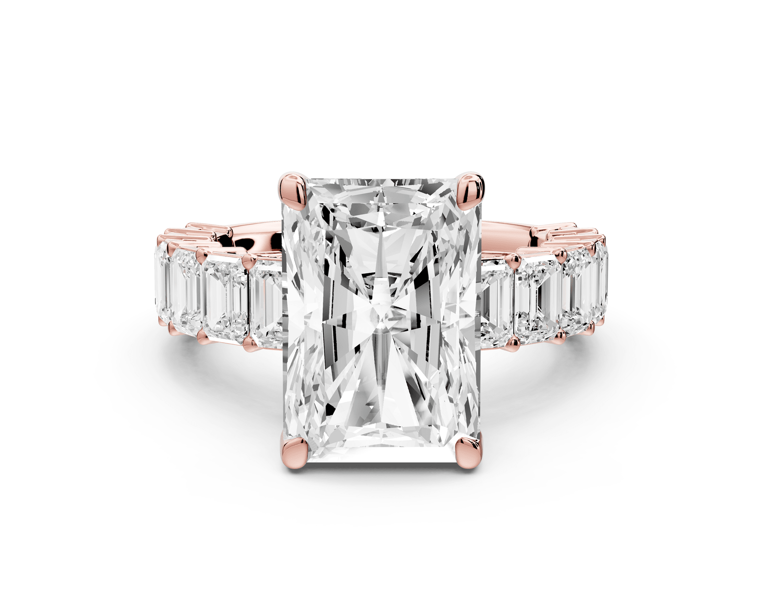 Violetta - 5ct 18k rose gold radiant diamond with emerald cut accent stones engagement ring - Mr. Alex Jewelry