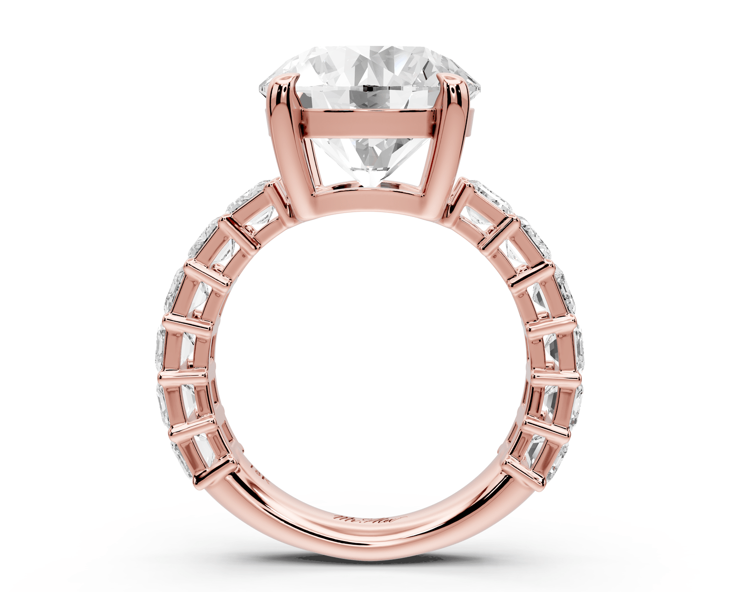 Violetta - 5ct 18k rose gold round diamond with emerald cut accent stones engagement ring - Mr. Alex Jewelry