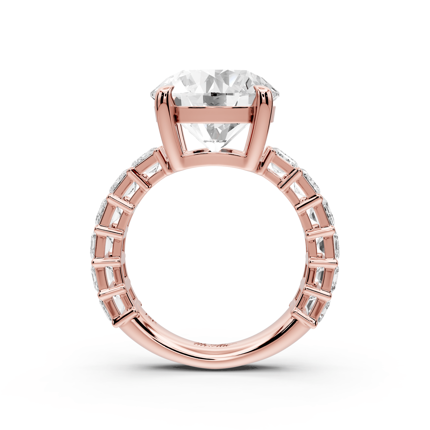 Violetta - 5ct 18k rose gold round diamond with emerald cut accent stones engagement ring - Mr. Alex Jewelry