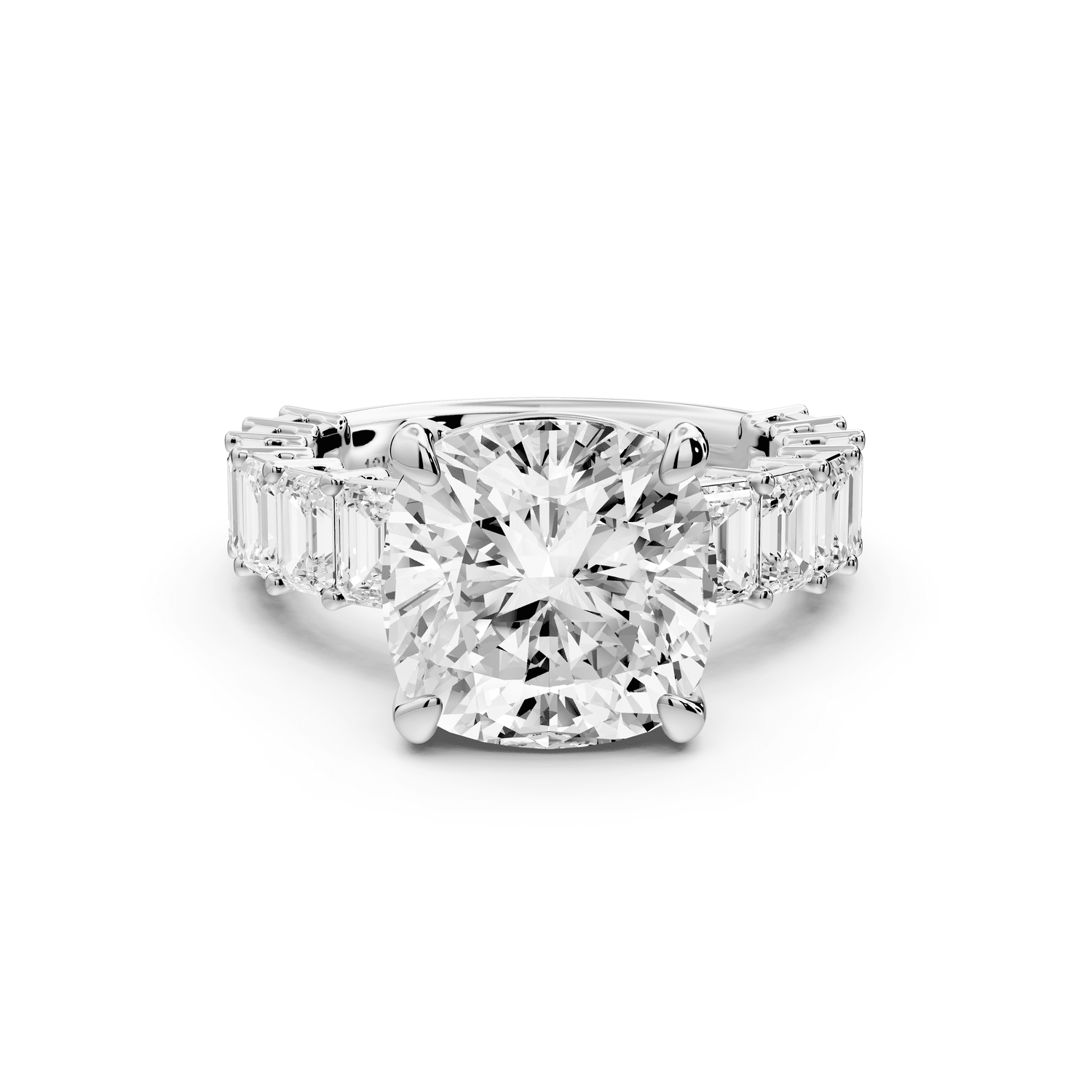 Violetta - 5ct 18k white gold cushion diamond with emerald cut accent stones engagement ring - Mr. Alex Jewelry