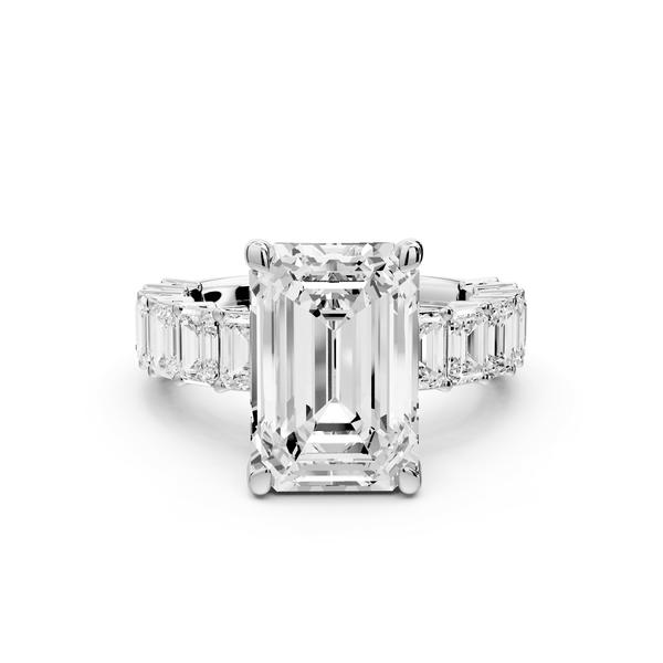 Violetta - 5ct 18k white gold emerald diamond with emerald cut accent stones engagament ring - Mr. Alex Jewelry