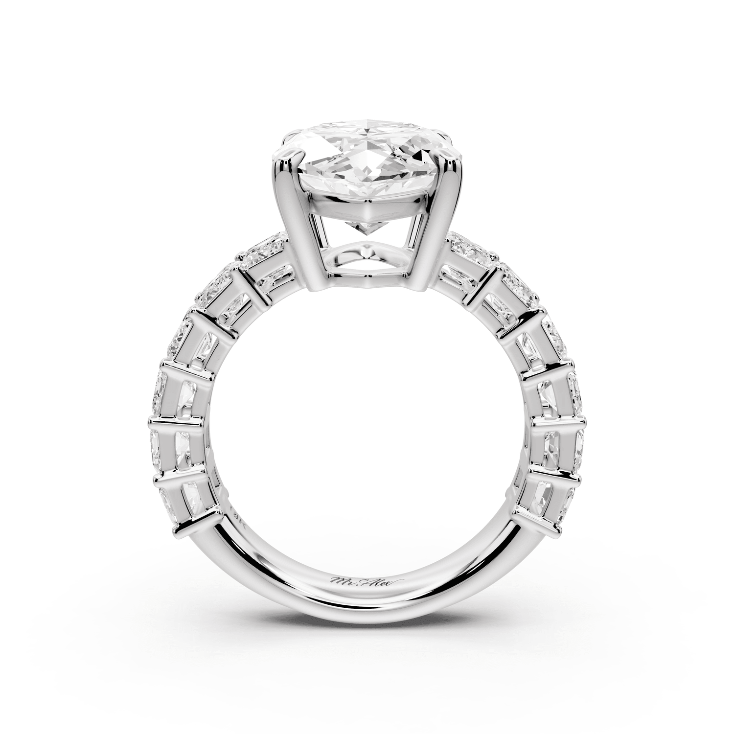 Violetta - 5ct 18k white gold marquise diamond with emerald cut accent stones engagement ring - Mr. Alex Jewelry