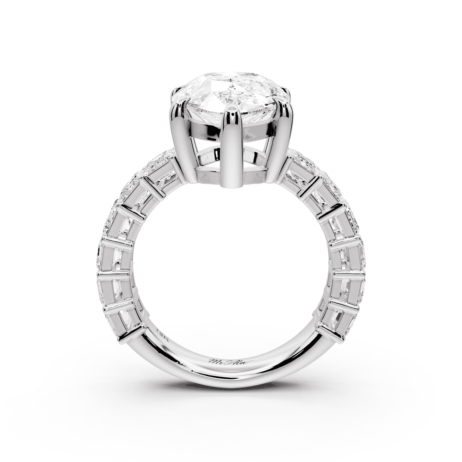Violetta - 5ct 18k white gold pear diamond with emerald cut accent stones engagament ring - Mr. Alex Jewelry