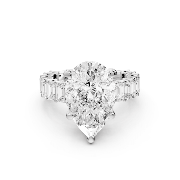 Violetta - 5ct 18k white gold pear diamond with emerald cut accent stones engagament ring - Mr. Alex Jewelry