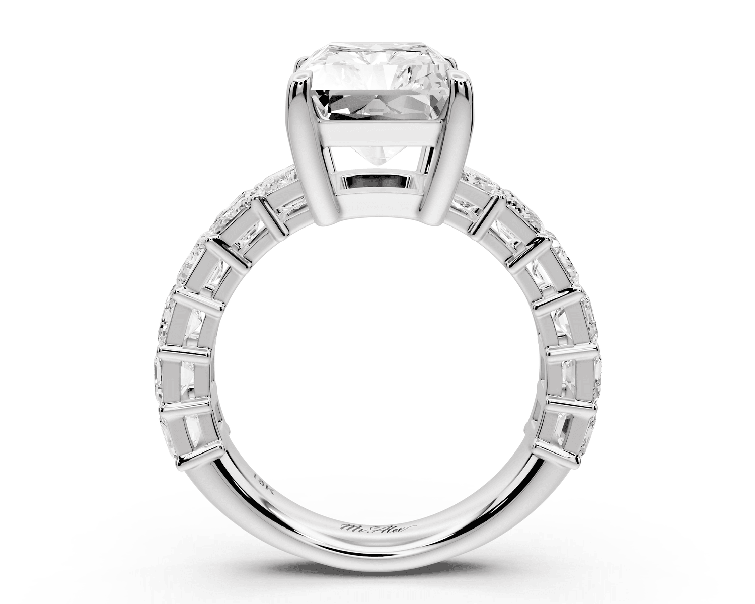 Violetta - 5ct 18k white gold radiant diamond with emerald cut accent stones engagement ring - Mr. Alex Jewelry