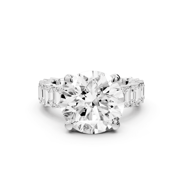 Violetta - 5ct 18k white gold round diamond with emerald cut accent stones engagement ring - Mr. Alex Jewelry