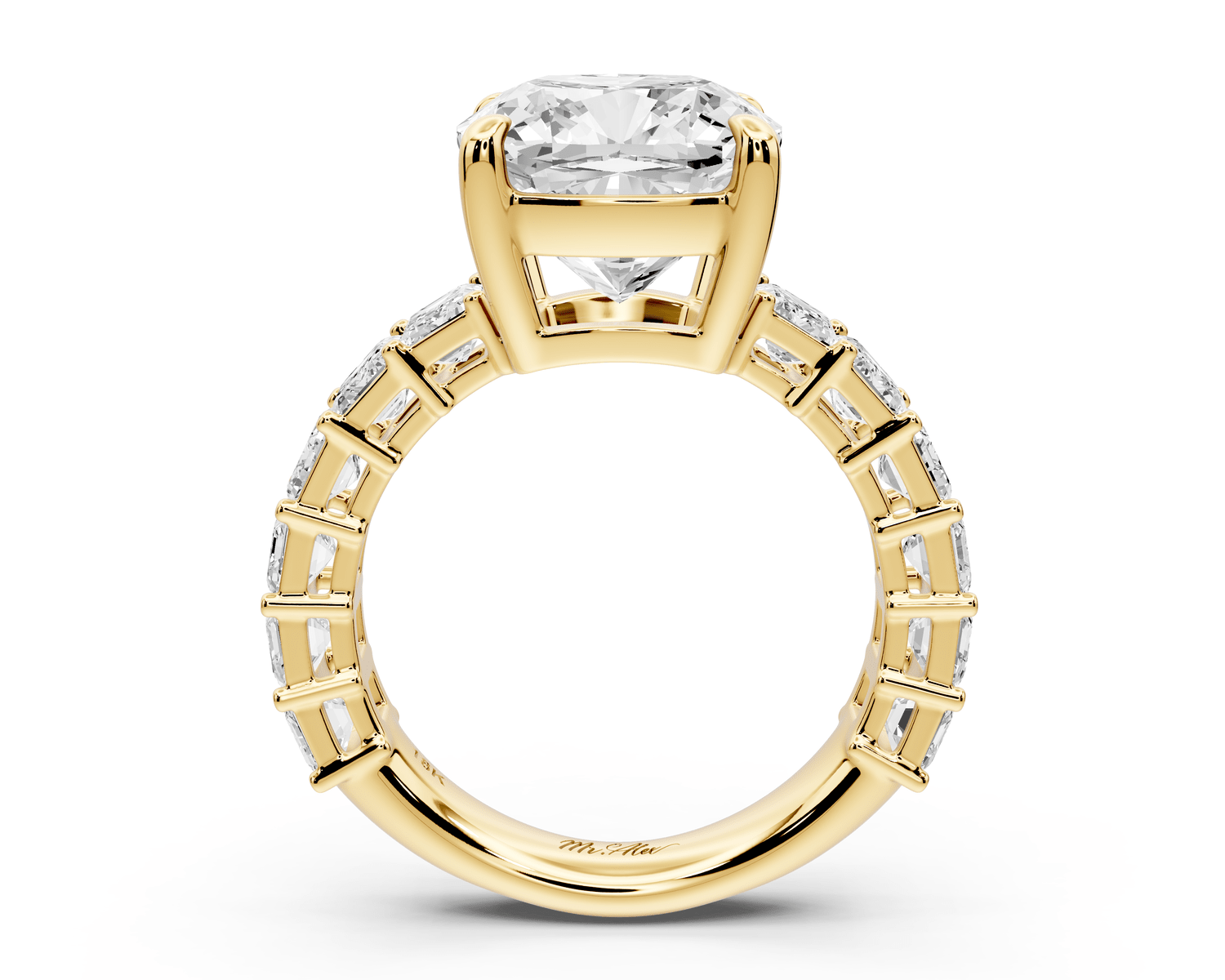 Violetta - 5ct 18k yellow gold cushion diamond with emerald cut accent stones engagement ring - Mr. Alex Jewelry
