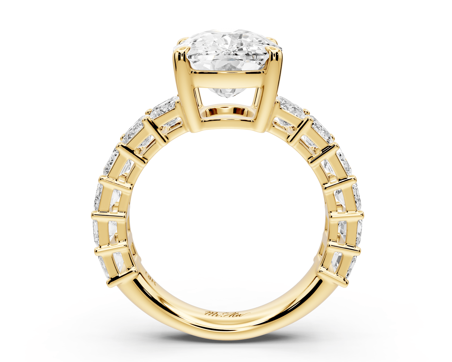 Violetta - 5ct 18k yellow gold ecushion diamond with emerald cut accent stones engagement ring - Mr. Alex Jewelry