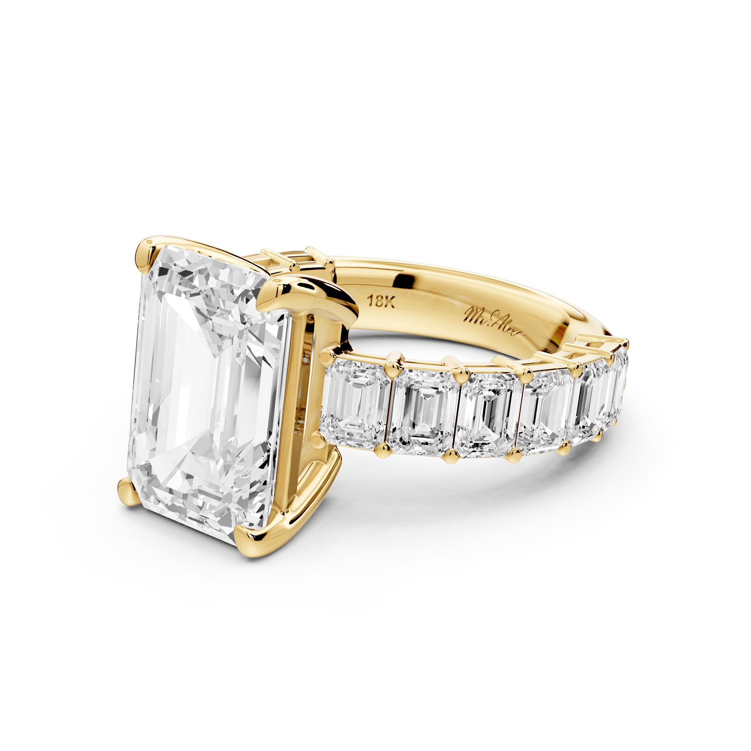 Violetta - 5ct 18k yellow gold emerald diamond with emerald cut accent stones engagament ring - Mr. Alex Jewelry
