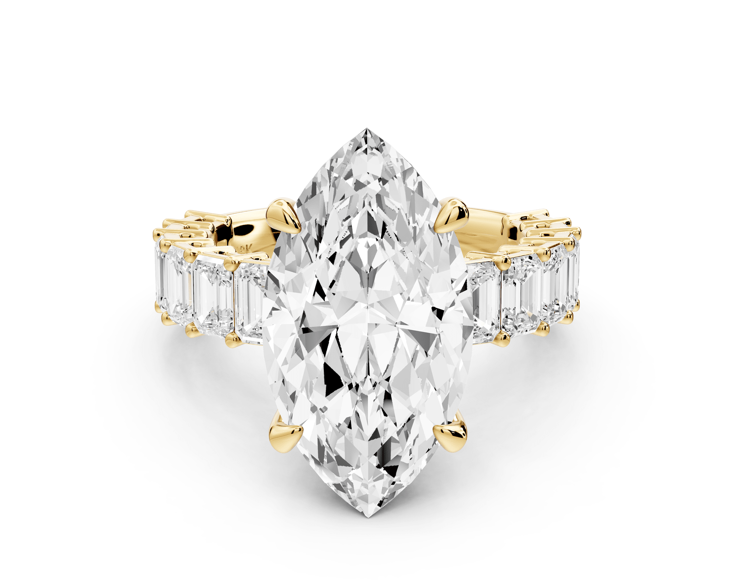 Violetta - 5ct 18k yellow gold marquise diamond with emerald cut accent stones engagement ring - Mr. Alex Jewelry