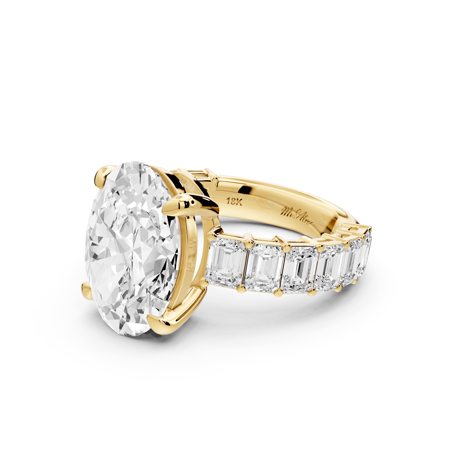 Violetta - 5ct 18k yellow gold oval diamond with emerald cut accent stones engagament ring - Mr. Alex Jewelry