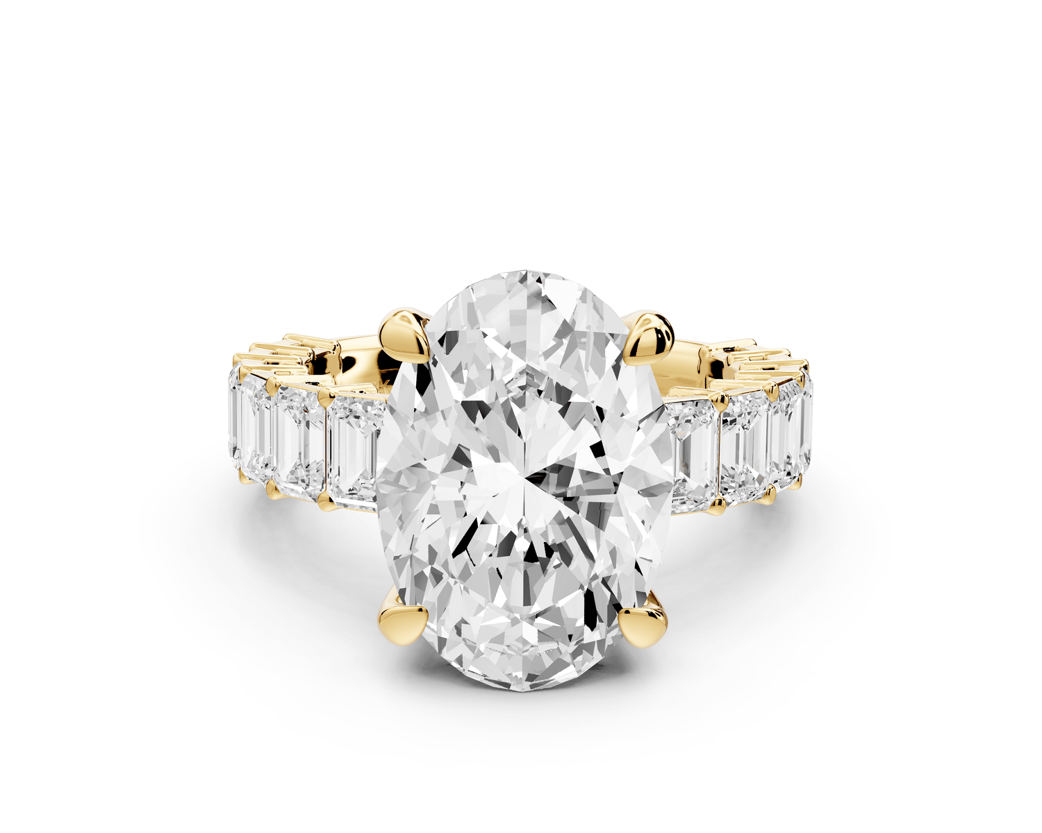 Violetta - 5ct 18k yellow gold oval diamond with emerald cut accent stones engagament ring - Mr. Alex Jewelry
