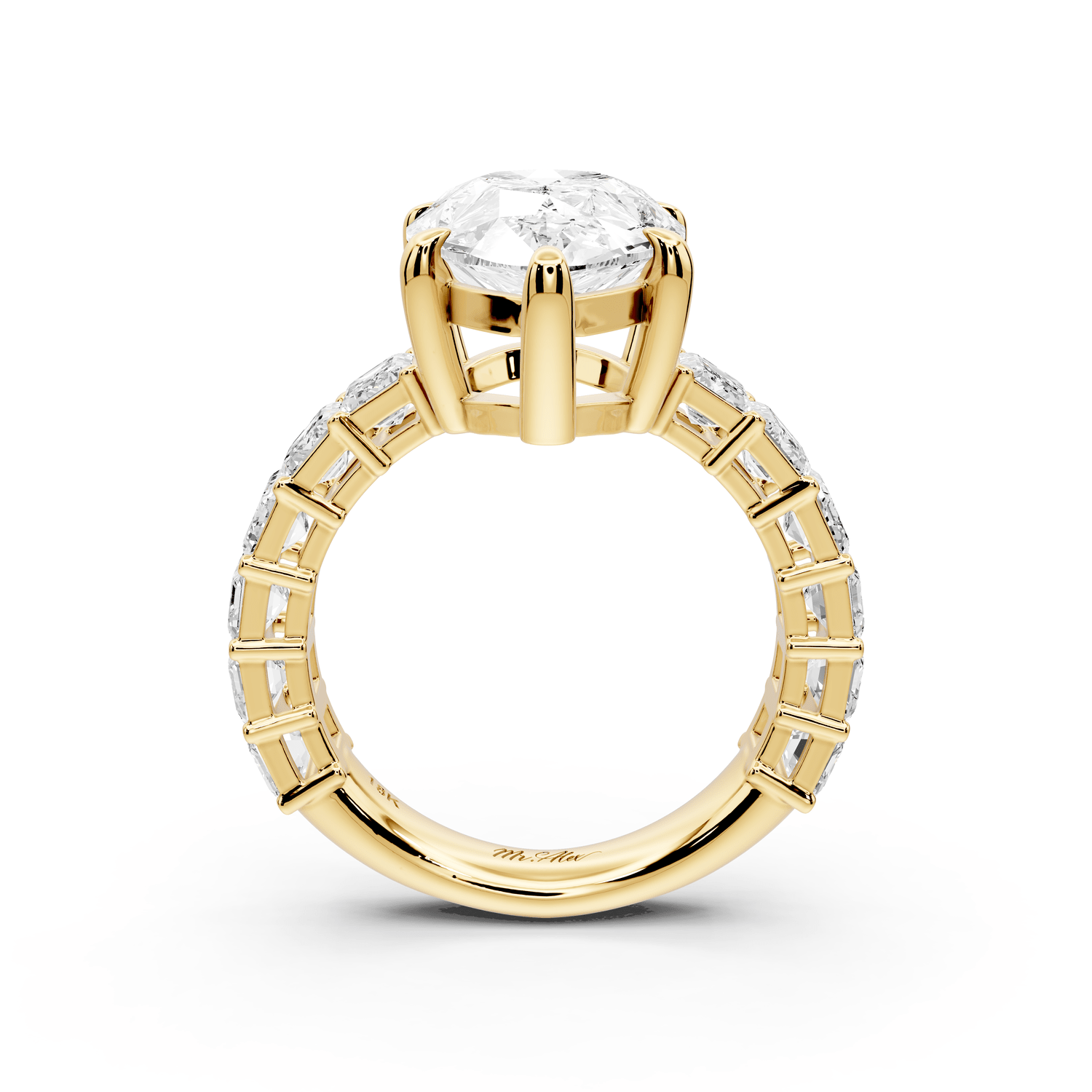 Violetta - 5ct 18k yellow gold pear diamond with emerald cut accent stones engagament ring - Mr. Alex Jewelry