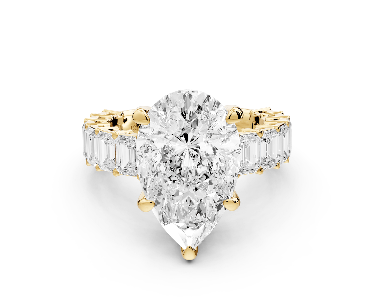 Violetta - 5ct 18k yellow gold pear diamond with emerald cut accent stones engagament ring - Mr. Alex Jewelry