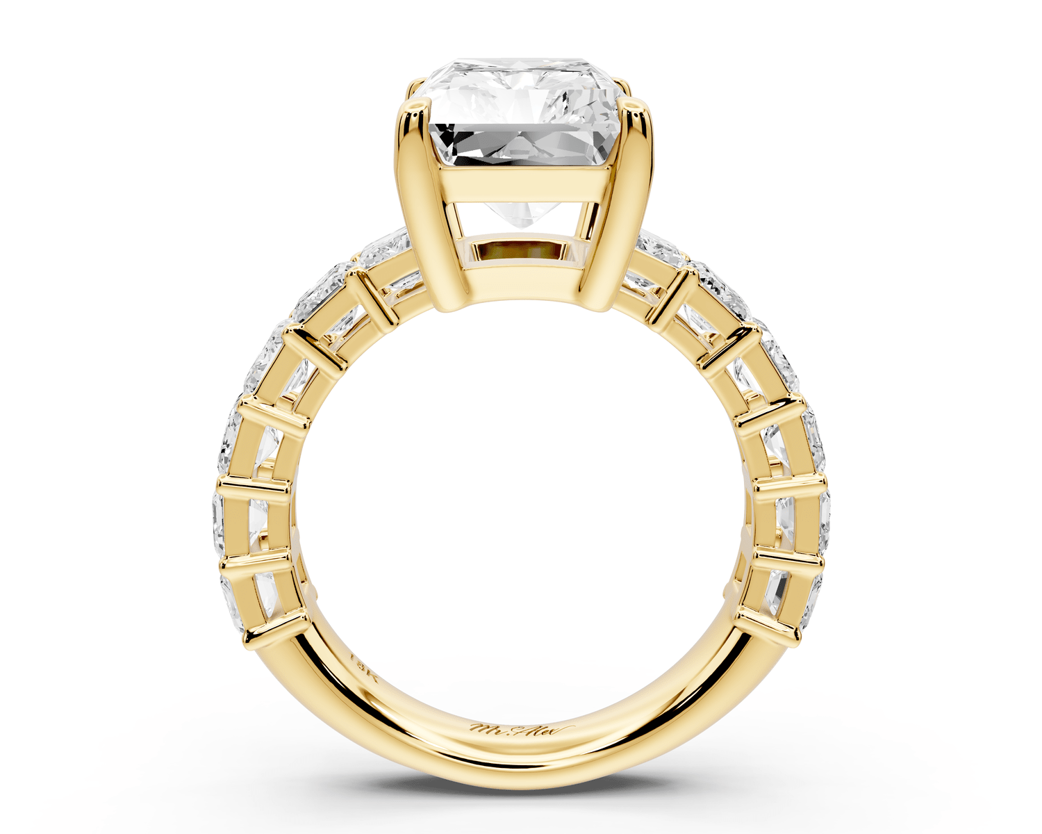 Violetta - 5ct 18k yellow gold radiant diamond with emerald cut accent stones engagement ring - Mr. Alex Jewelry