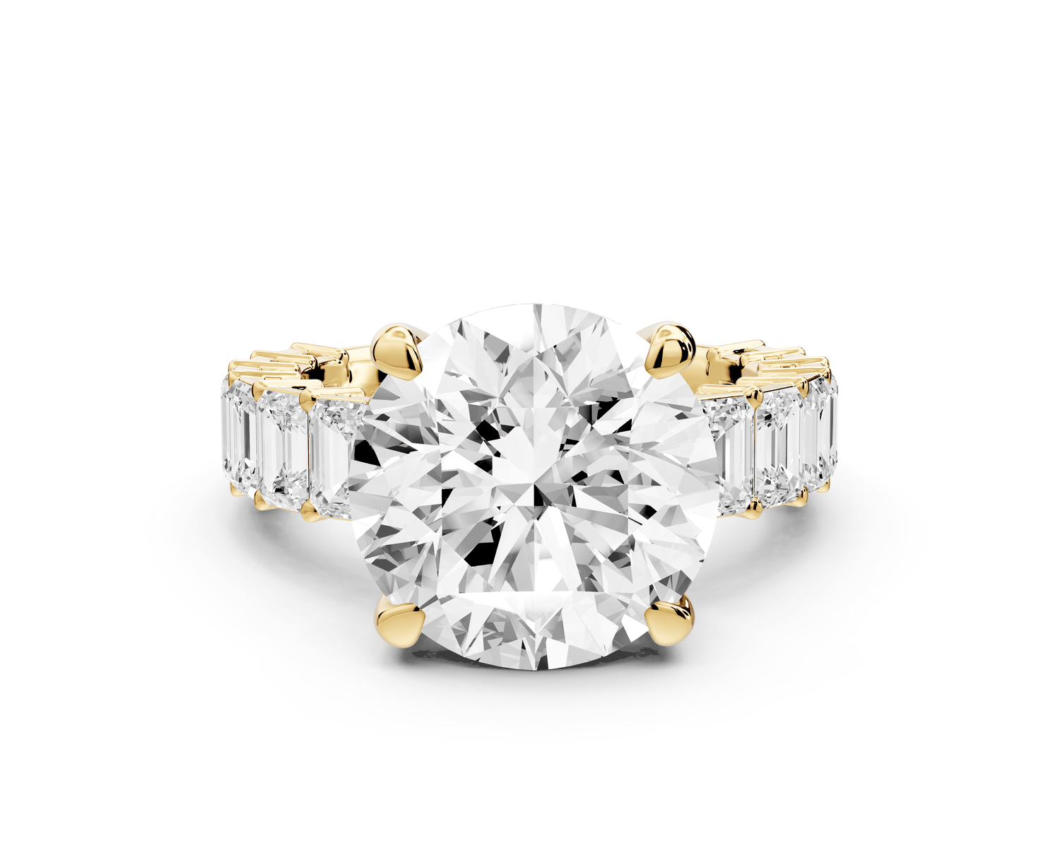 Violetta - 5ct 18k yellow gold round diamond with emerald cut accent stones engagement ring - Mr. Alex Jewelry