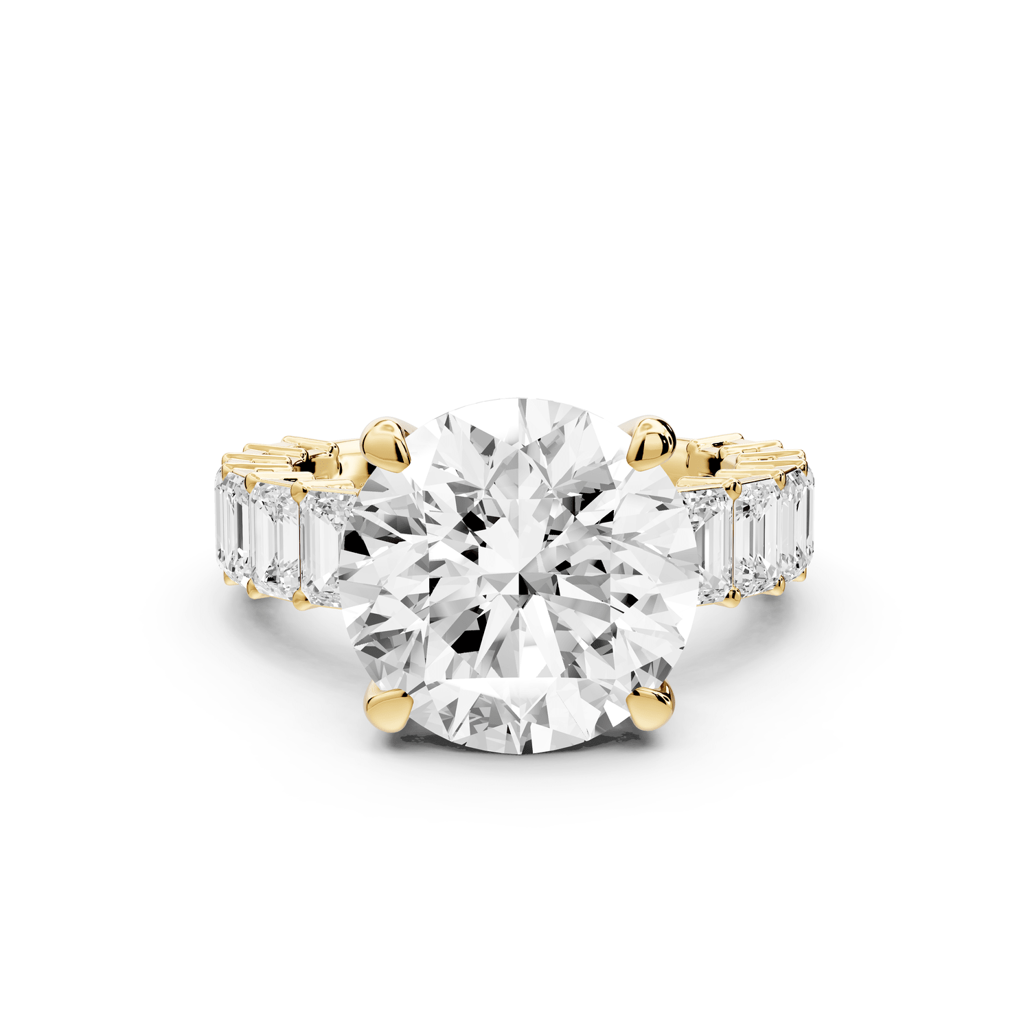 Violetta - 5ct 18k yellow gold round diamond with emerald cut accent stones engagement ring - Mr. Alex Jewelry