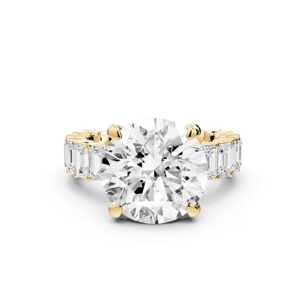 Violetta - 5ct 18k yellow gold round diamond with emerald cut accent stones engagement ring - Mr. Alex Jewelry