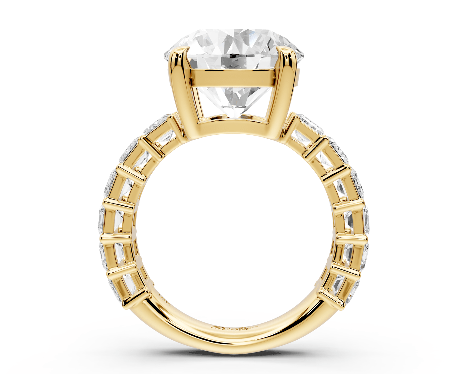 Violetta - 5ct 18k yellow gold round diamond with emerald cut accent stones engagement ring - Mr. Alex Jewelry