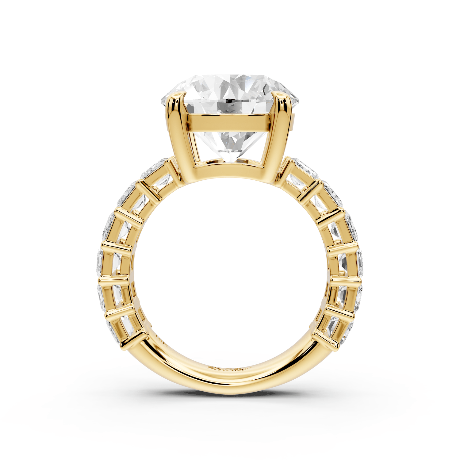 Violetta - 5ct 18k yellow gold round diamond with emerald cut accent stones engagement ring - Mr. Alex Jewelry