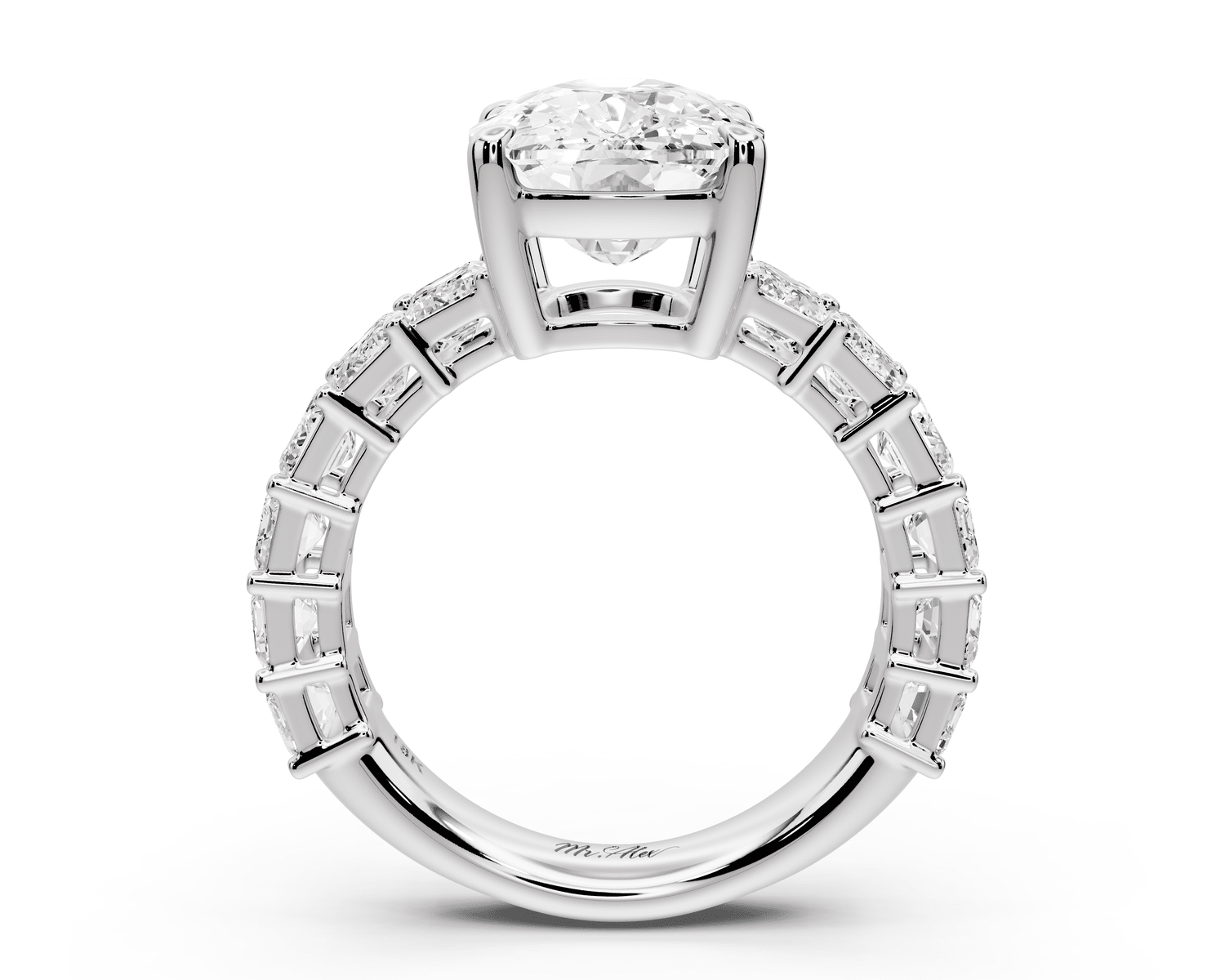 Violetta - 5ct platinum ecushion diamond with emerald cut accent stones engagement ring - Mr. Alex Jewelry