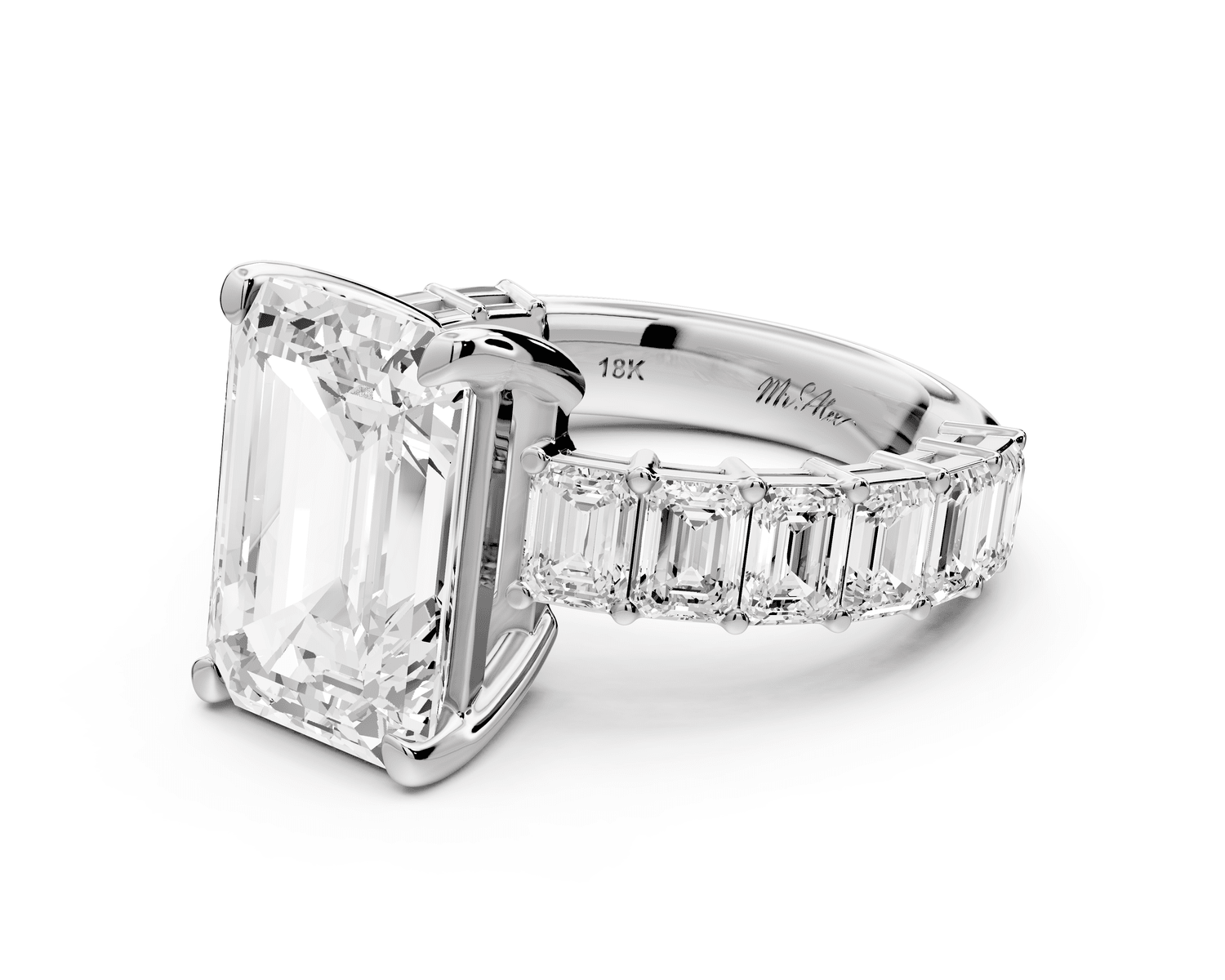 Violetta - 5ct platinum emerald diamond with emerald cut accent stones engagament ring - Mr. Alex Jewelry