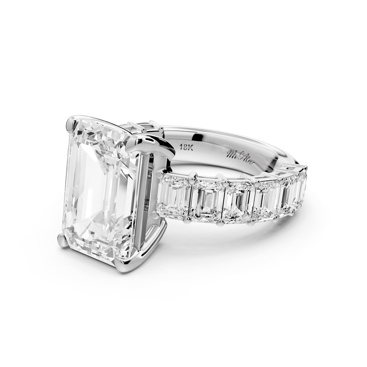 Violetta - 5ct platinum emerald diamond with emerald cut accent stones engagament ring - Mr. Alex Jewelry