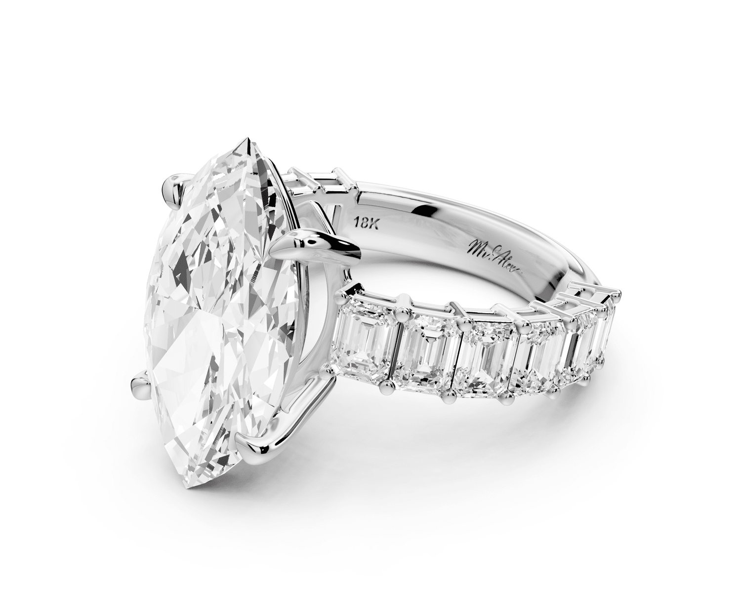 Violetta - 5ct platinum marquise diamond with emerald cut accent stones engagement ring - Mr. Alex Jewelry