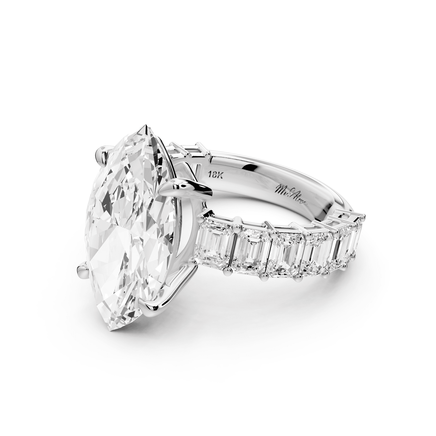 Violetta - 5ct platinum marquise diamond with emerald cut accent stones engagement ring - Mr. Alex Jewelry