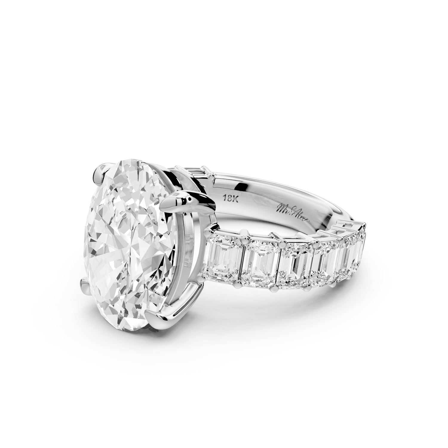Violetta - 5ct platinum oval diamond with emerald cut accent stones engagament ring - Mr. Alex Jewelry