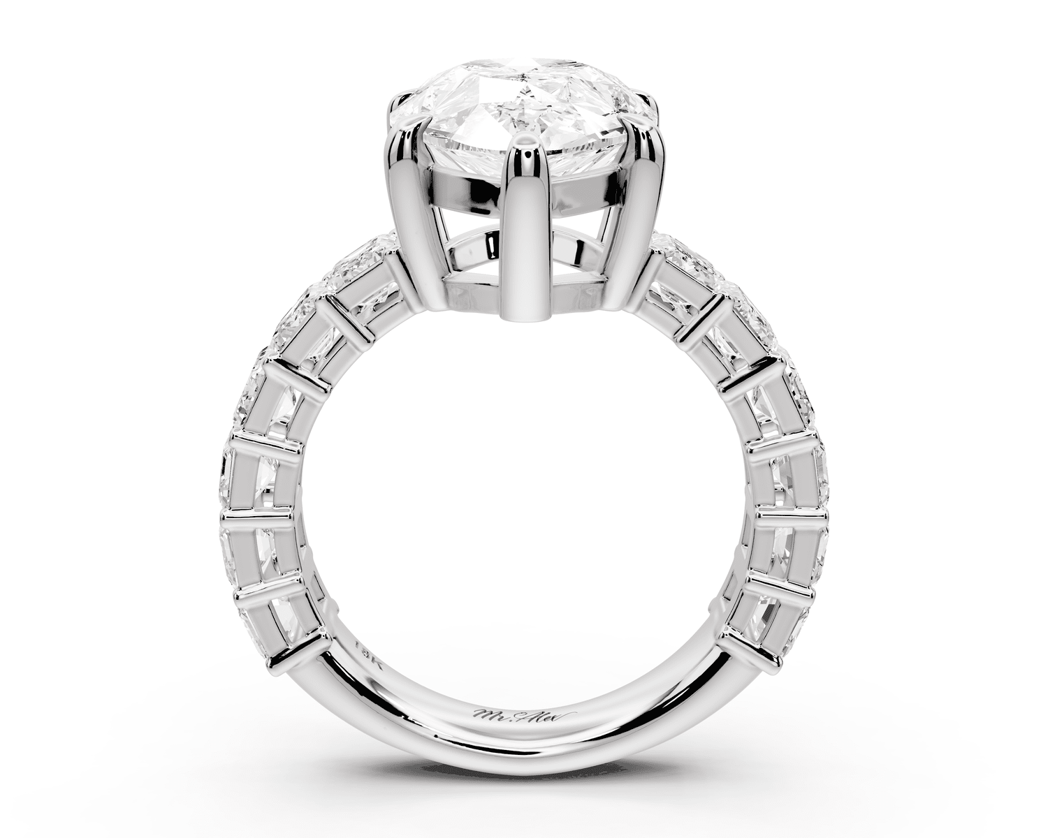 Violetta - 5ct platinum pear diamond with emerald cut accent stones engagament ring - Mr. Alex Jewelry